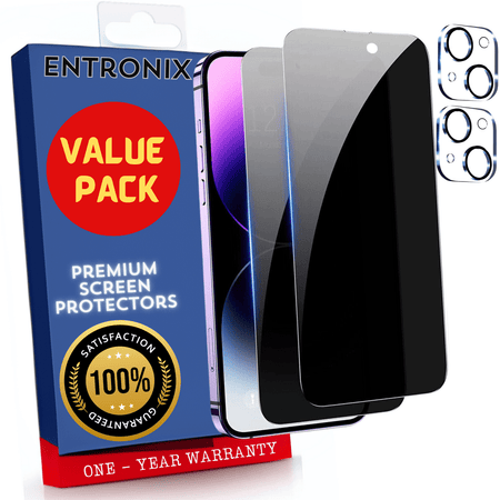 Entronix Case Screen Protector Bundle with Camera Cover Designed for Apple iPhone 15 Plus Privacy 9H Hardness,Bubble Free Easy Install,2 PACK - Entro Retail