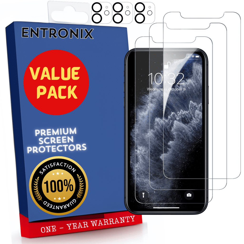 Entronix Case Screen Protector Bundle with Camera Cover Designed for Apple iPhone 11 Clear 9H Hardness,Bubble Free Easy Install, 3 PACK - Entro Retail