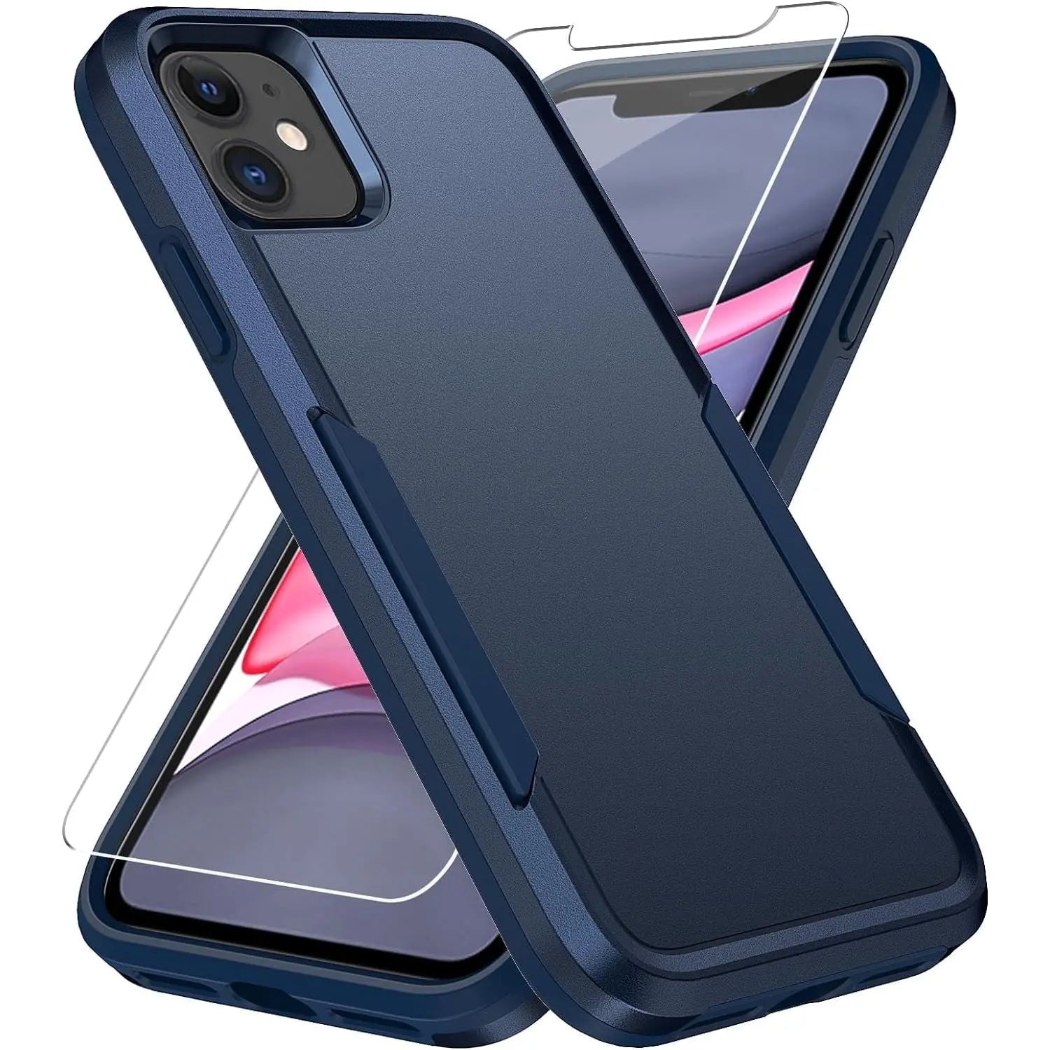 Entronix Heavy Duty Case Designed for Apple iPhone 12, 12 Pro with 1Pc Tempered Glass Screen Protector, Shockproof Dropproof Anti-Scratch Cover - Entro Retail