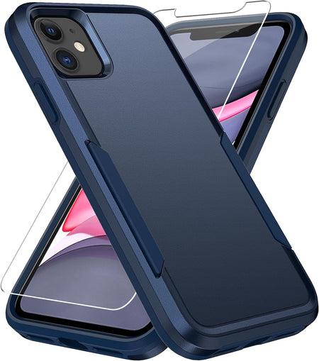Entronix Heavy Duty Case Designed for Apple iPhone 12, 12 Pro with 1Pc Tempered Glass Screen Protector, Shockproof Dropproof Anti-Scratch Cover - Entro Retail