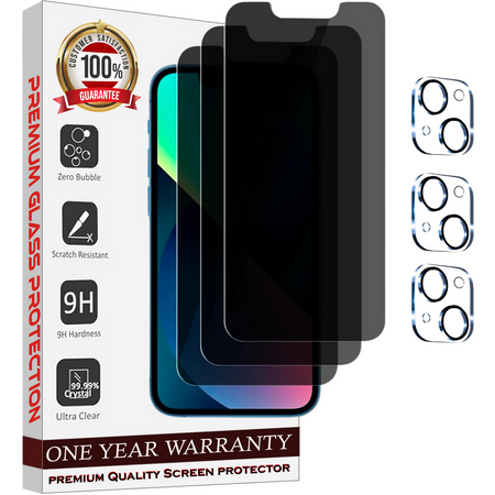 Entronix Case Screen Protector Bundle with Camera Cover Designed for Apple iPhone 14 Privacy 9H Hardness,Bubble Free Easy Install, 3 PACK - Entro Retail