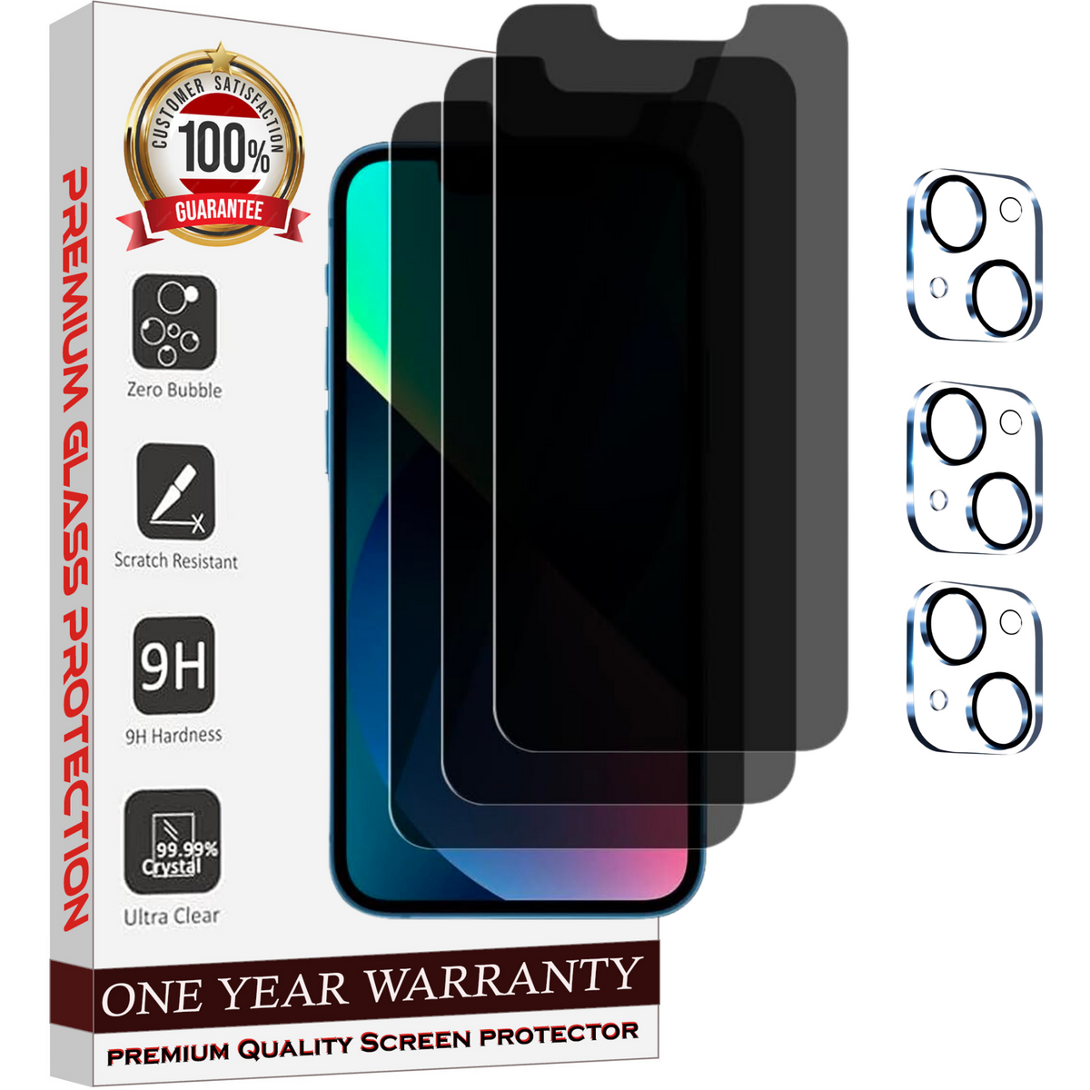 Entronix Case Screen Protector Bundle with Camera Cover Designed for Apple iPhone 15 Privacy 9H Hardness,Bubble Free Easy Install, 3 PACK - Entro Retail