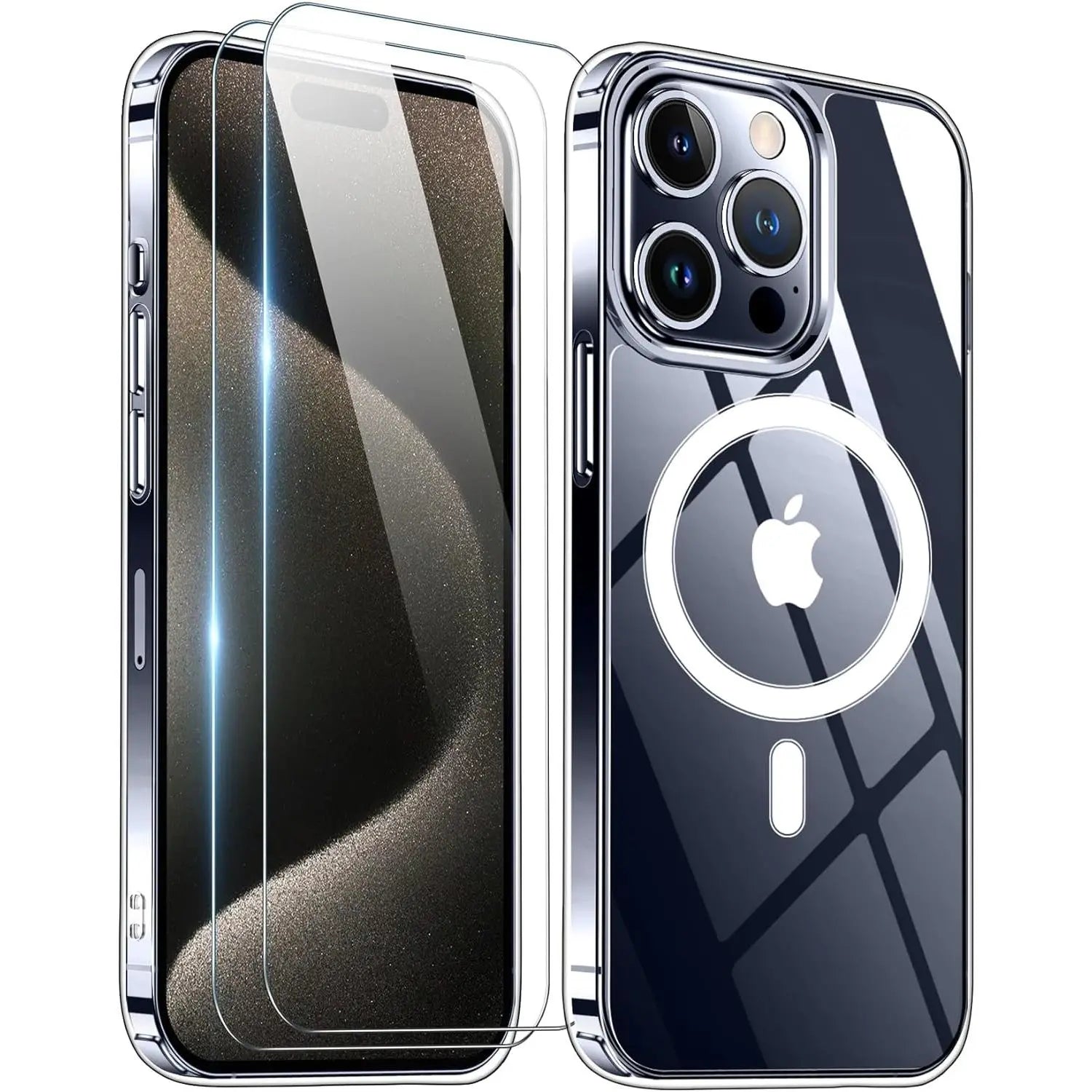 Entronix Case Magnetic Clear Case Designed for Apple iPhone 15 Plus with 2 Tempered Glass, Shockproof Transparent Crystal Cover - Entro Retail