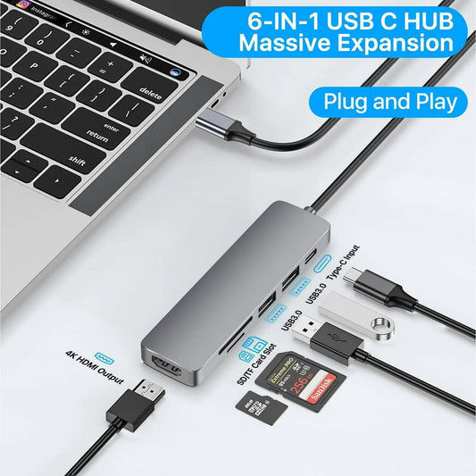 Entronix 6-in-1 USB-C Hub Adapter - HDMI, USB, SD, and PD Converter for MacBook and Laptops - Entronix