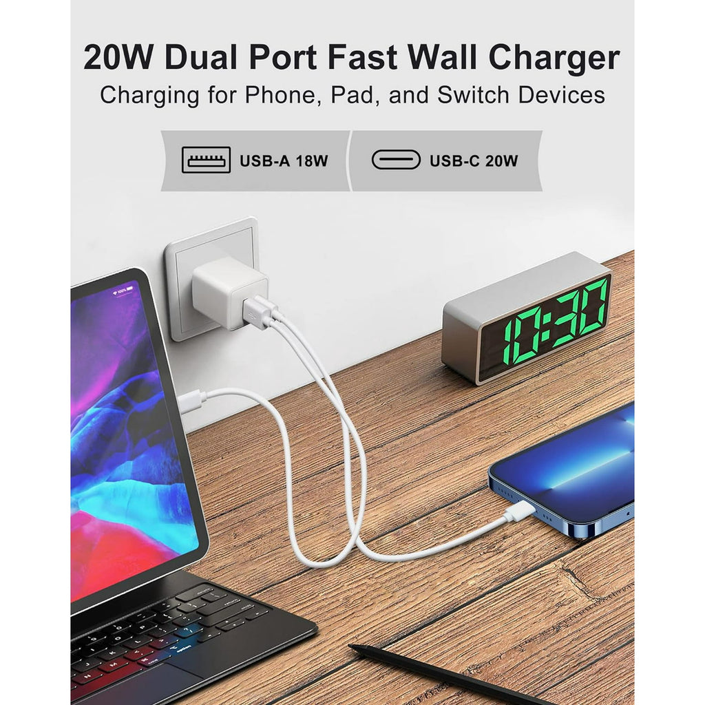 Entronix 20W Dual USB Wall Charger with USB-C - 2-Pack for iPhone, Android, and Tablets