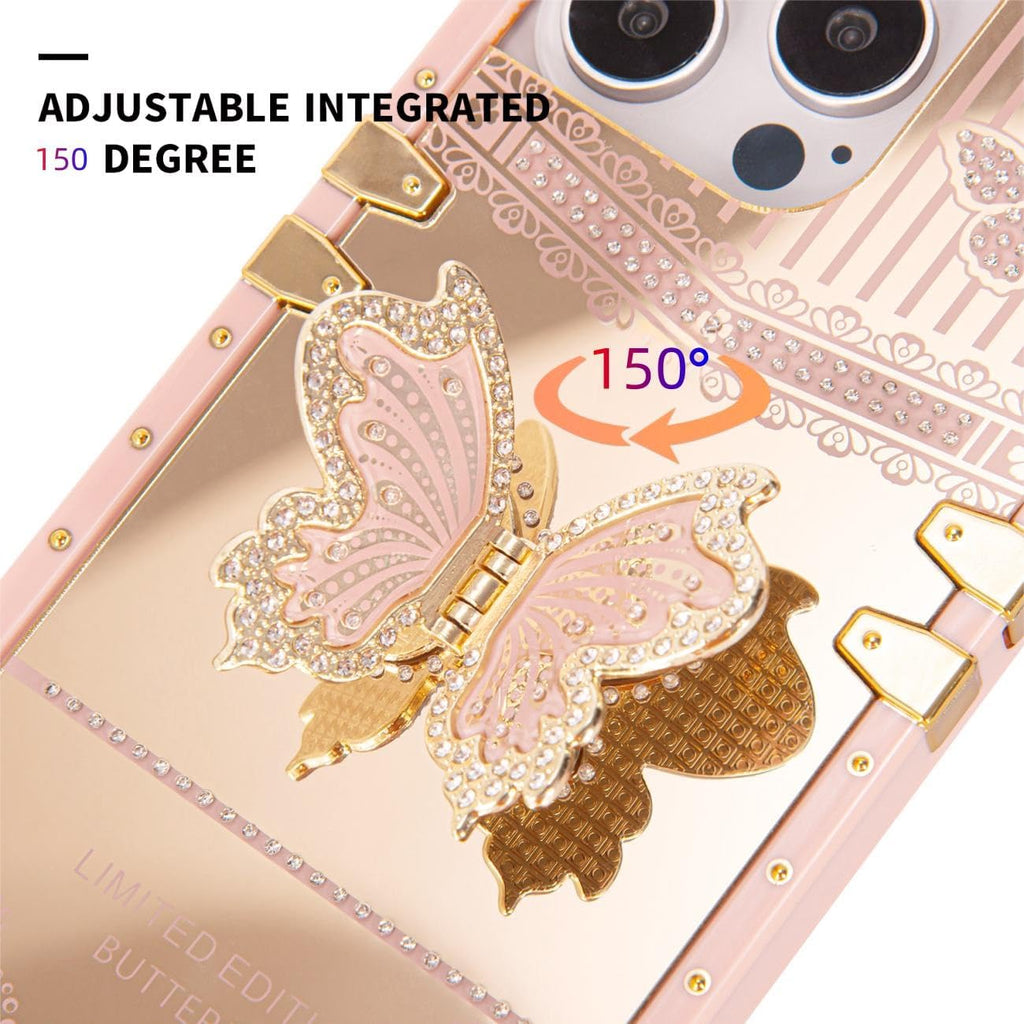 Entronix Case Compatible with iPhone 14 Pro Max - [Rectangular] Luxury Butterfly Grip Stand