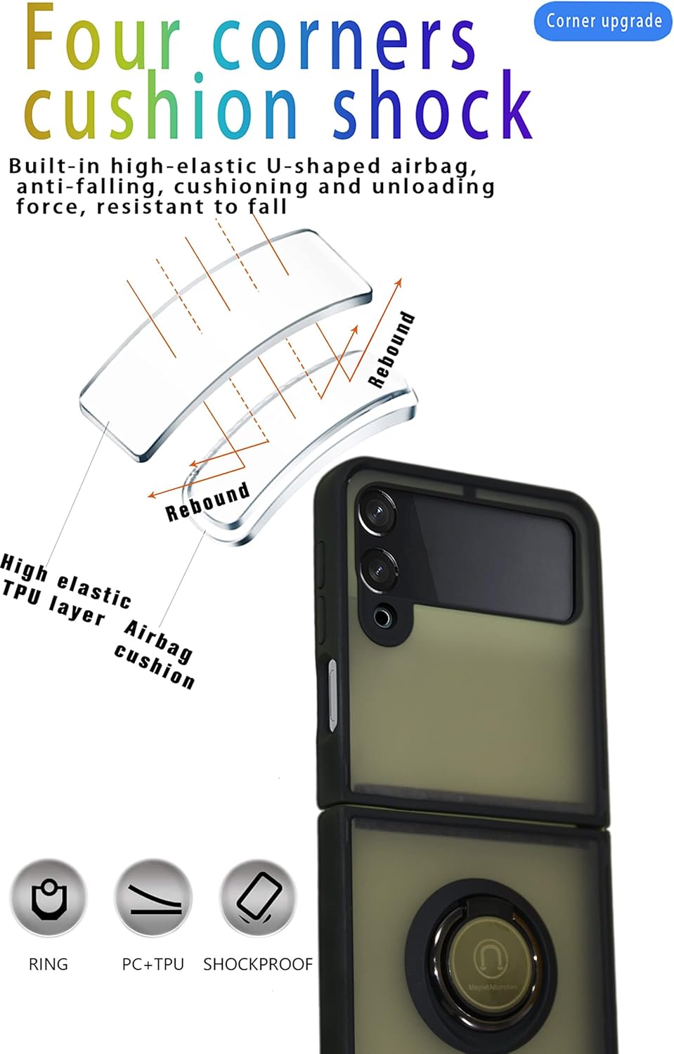 Entronix Matte Ring Case for Samsung Galaxy Z Flip 3, Slim Matte Cover with Built-In Kickstand, - Entro Retail