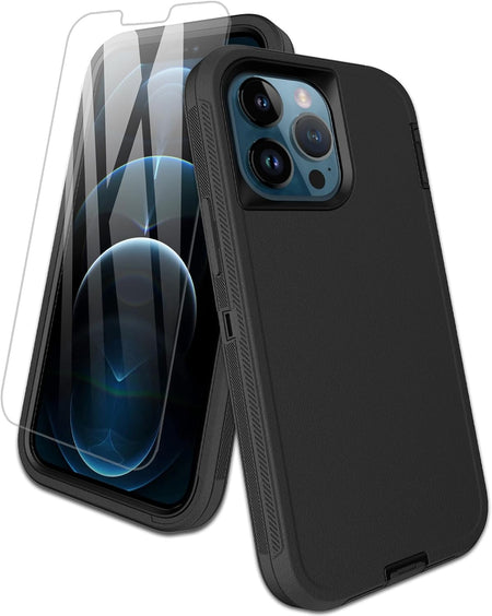 Entronix 2-in-1 Bundle for Apple iPhone 13 Pro, Heavy Duty Case & Clear Tempered Glass Screen Protector, Full Protection & Easy Installation - Entro Retail