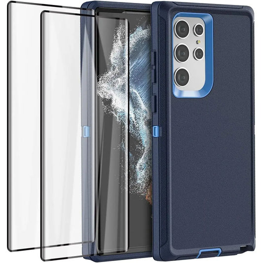 Entronix 3-in-1 Bundle for Samsung Galaxy S24 Ultra, Heavy Duty Case & 2 Clear Tempered Glass Screen Protectors - Entro Retail