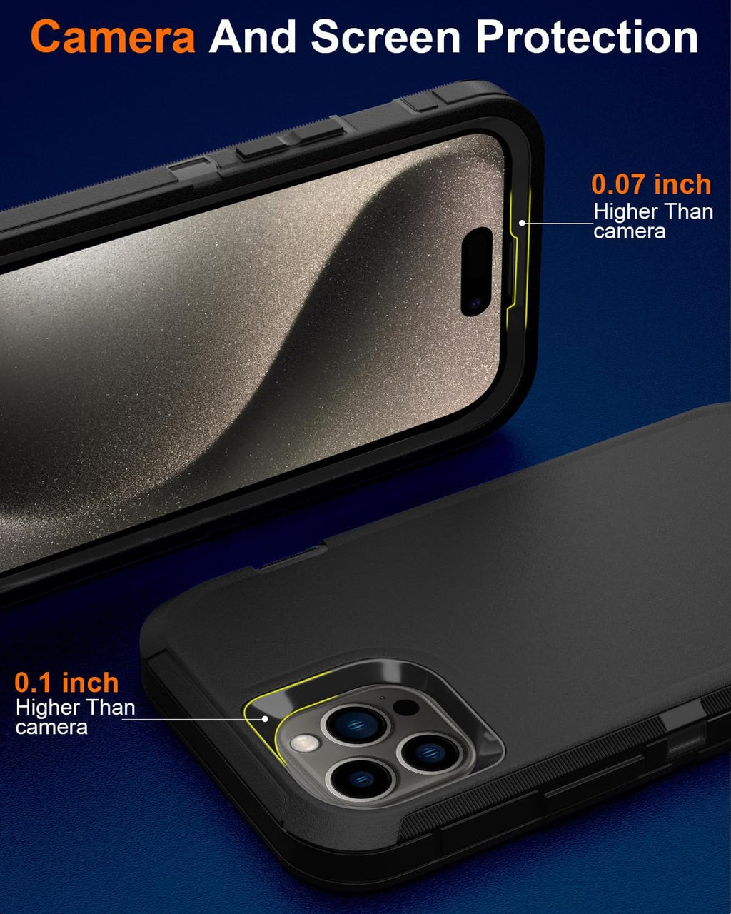 Entronix Apple iPhone 15 Pro Max 3-in-1 Bundle - Heavy Duty Case & 2 Clear Screen Protectors, Black - Entro Retail