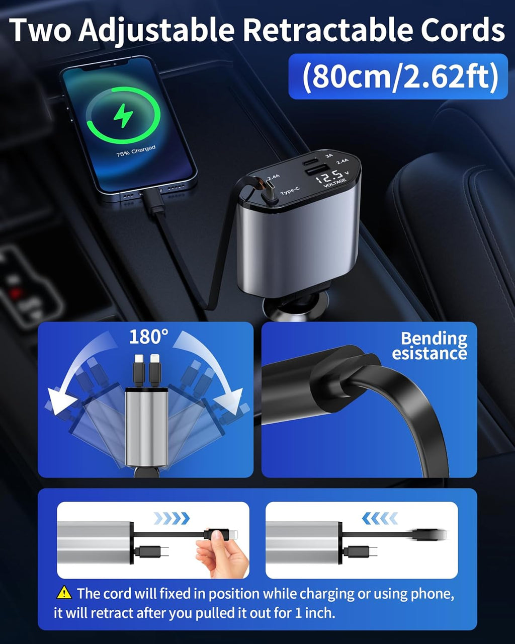 Entronix 4-in-1 Car Charger Adapter – Dual USB-C & USB-A Multi-Port Fast Charging Hub