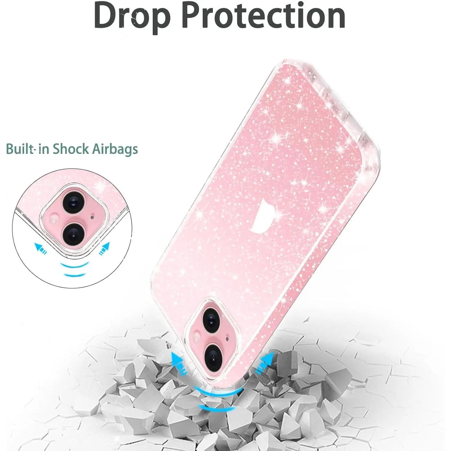Entronix Glitter Clear Case for Apple iPhone 15 Plus, Crystal Clear Sparkly Bumper Cover - Entro Retail
