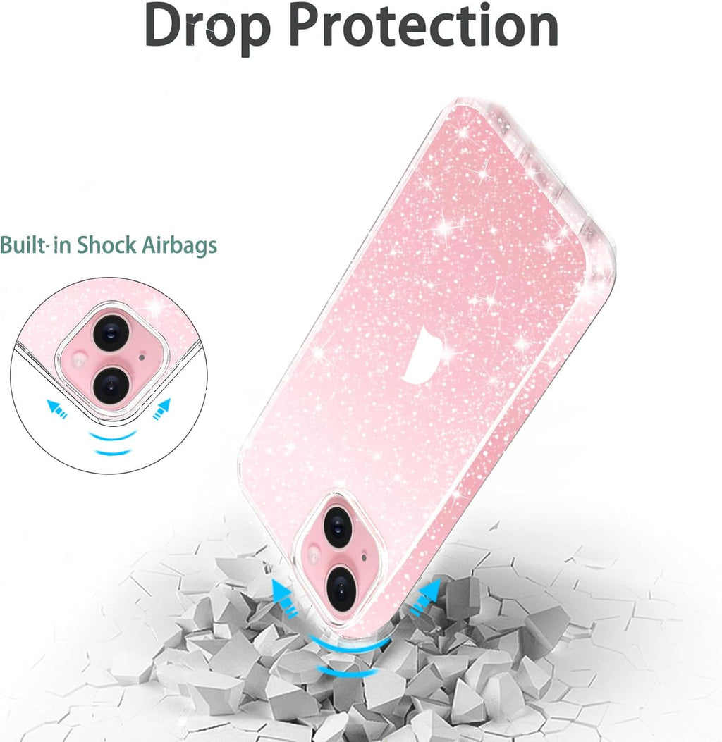 Entronix Glitter Clear Case for Apple iPhone 15 Plus, Crystal Clear Sparkly Bumper Cover - Entro Retail
