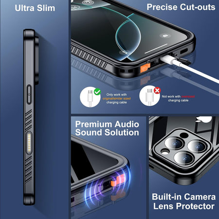 Entronix Waterproof Case For Apple iPhone 16 Pro Max, 360º Protective Bumper Cover - Entro Retail