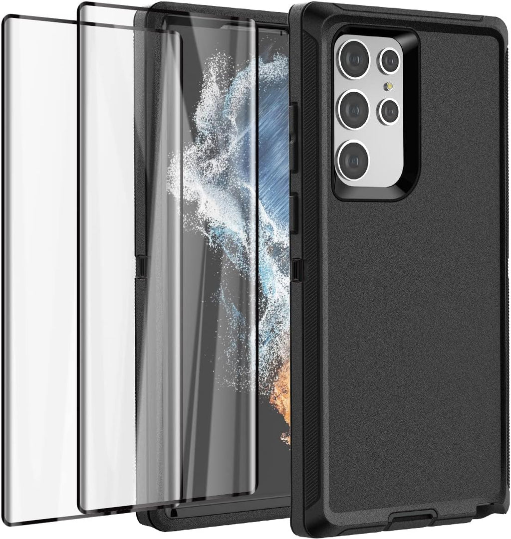 Entronix 3-in-1 Bundle for Samsung Galaxy S24 Ultra, Heavy Duty Case & 2 Clear Tempered Glass Screen Protectors - Entro Retail