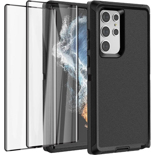 Entronix 3-in-1 Bundle for Samsung Galaxy S24 Ultra, Heavy Duty Case & 2 Clear Tempered Glass Screen Protectors - Entro Retail