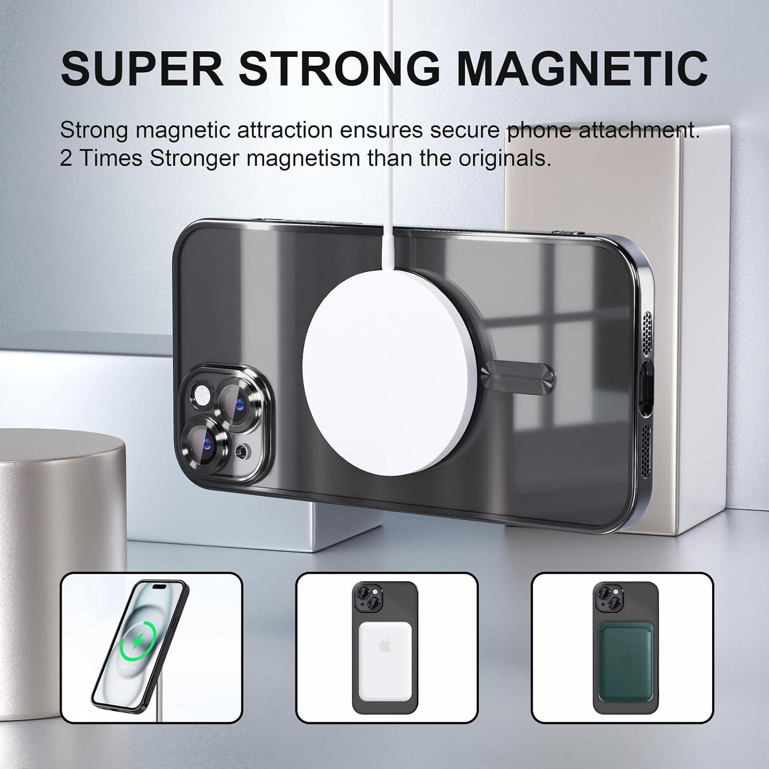 Entronix Bundle Compatible with iPhone 15 Plus - [Magnetic] Luxury Glossy Case & 1 Clear Screen Protector