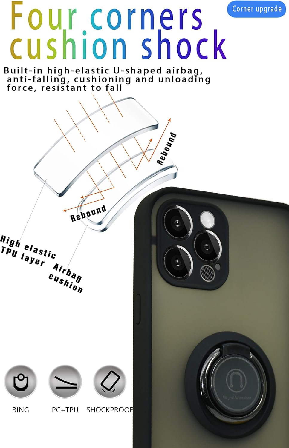 Entronix Matte Ring Case for Apple iPhone 11 Pro Max, Slim Matte Cover with Built-In Kickstand, - Entro Retail