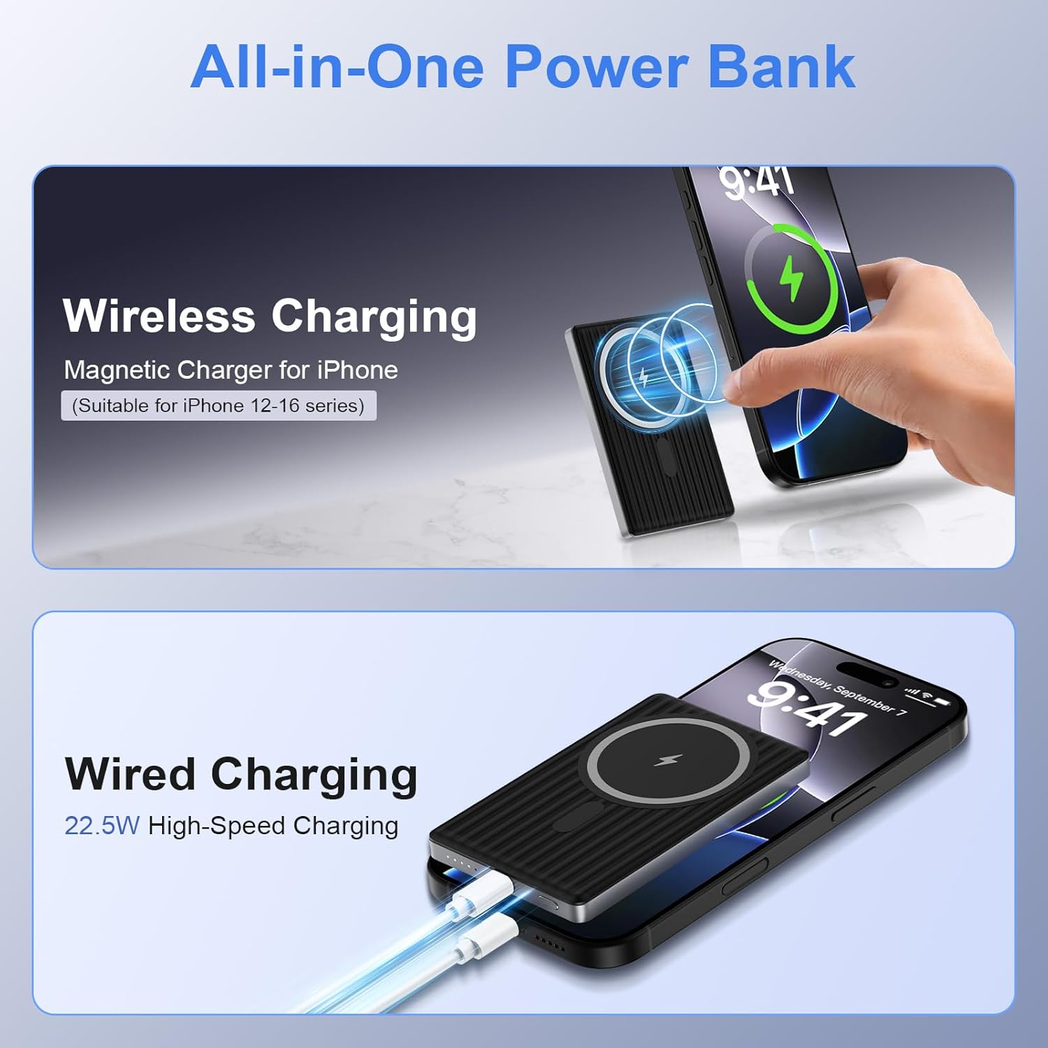 Entronix [Magnetic] Wireless Power Bank - 12000 mAh USB-C/iPhone/Android