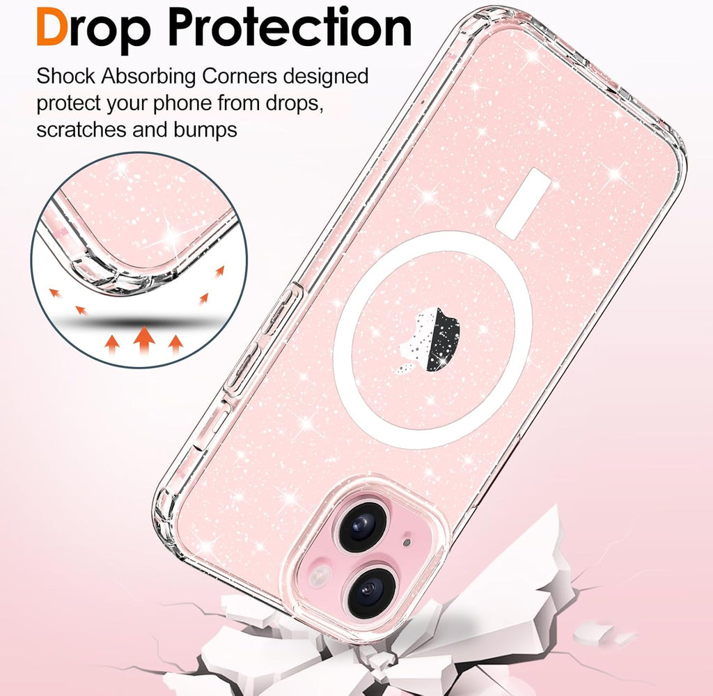 Entronix Glitter Clear Case for Apple iPhone 14 Plus, [Magnetic-Compatible] Crystal Clear Sparkly Bumper Cover - Entro Retail