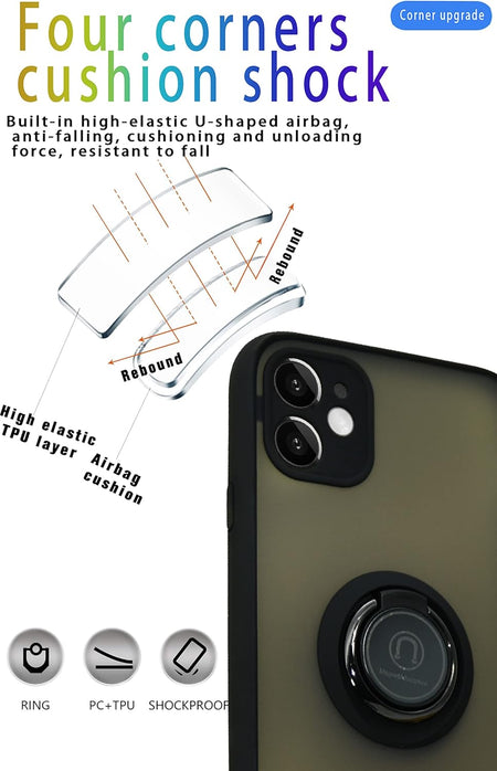 Entronix Matte Ring Case for Apple iPhone 12/12 Pro, Slim Matte Cover with Built-In Kickstand, - Entro Retail
