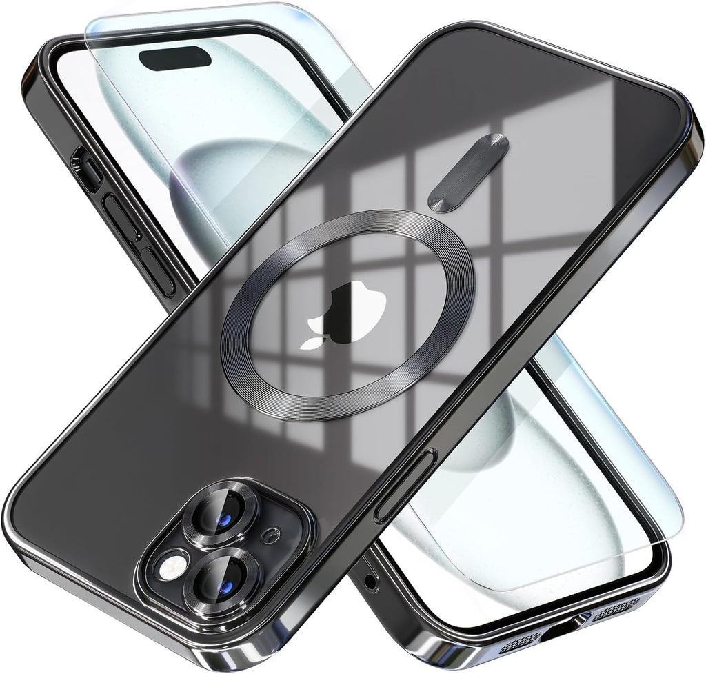 Entronix Bundle Compatible with iPhone 15 Plus - [Magnetic] Luxury Glossy Case & 1 Clear Screen Protector