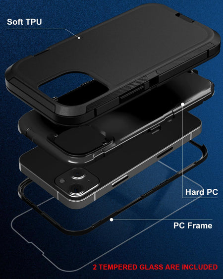 Entronix 3-in-1 Bundle for Apple iPhone 15, Heavy Duty Case & 2 Clear Tempered Glass Screen Protectors - Entro Retail