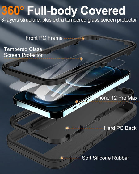 Entronix 2-in-1 Bundle for Apple iPhone 13 Pro, Heavy Duty Case & Clear Tempered Glass Screen Protector, Full Protection & Easy Installation - Entro Retail