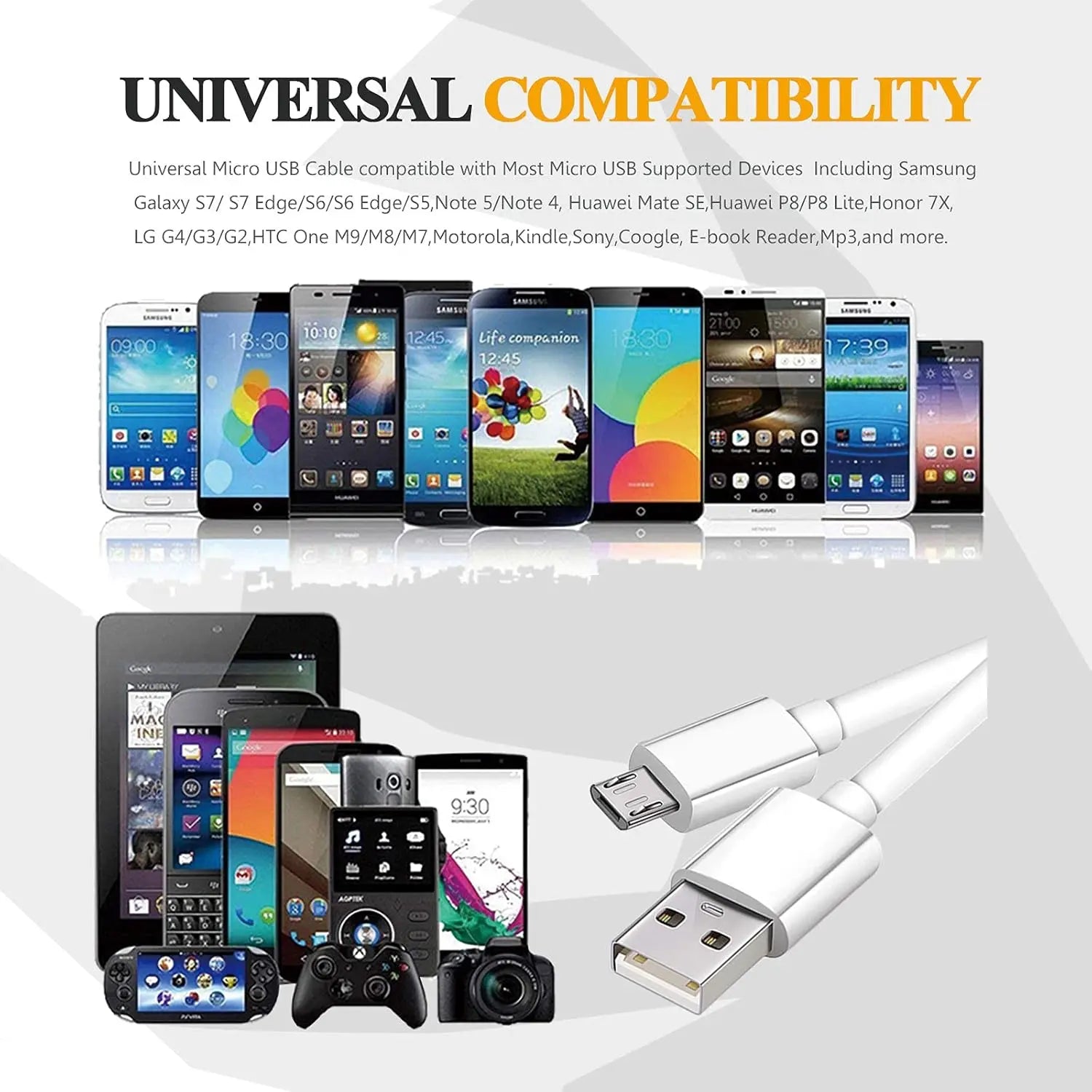 Entronix USB-A to Micro-USB Charger Cable, 2-Pack [3FT] Micro-USB Cable Compatible with Android - Entronix
