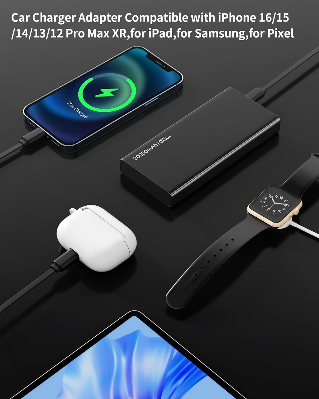 Entronix 4-in-1 Car Charger Adapter – Dual USB-C & USB-A Multi-Port Fast Charging Hub