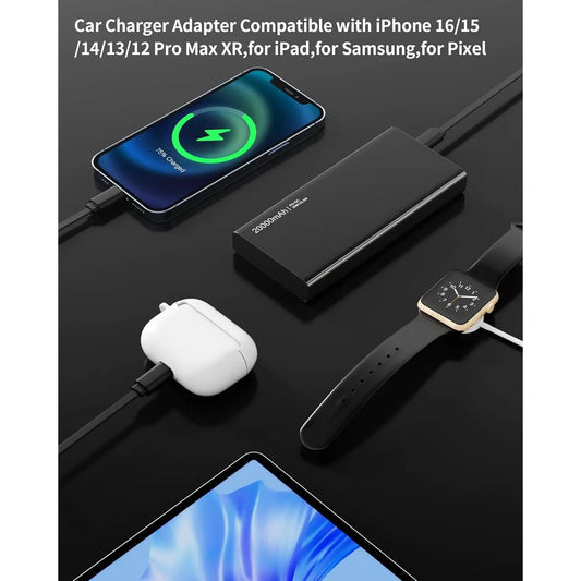 Entronix 4-in-1 Car Charger Adapter – Dual USB-C & USB-A Multi-Port Fast Charging Hub - Entronix