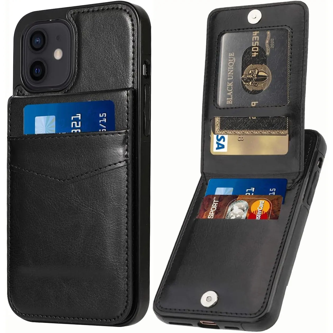 Entronix Slim Wallet Case for Apple iPhone 12/12 Pro, Leather Wallet & Card Holder Bumper Cover, - Entro Retail