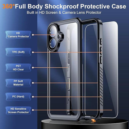Entronix Waterproof Case For Apple iPhone 16 Plus, 360º Protective Bumper Cover - Entro Retail