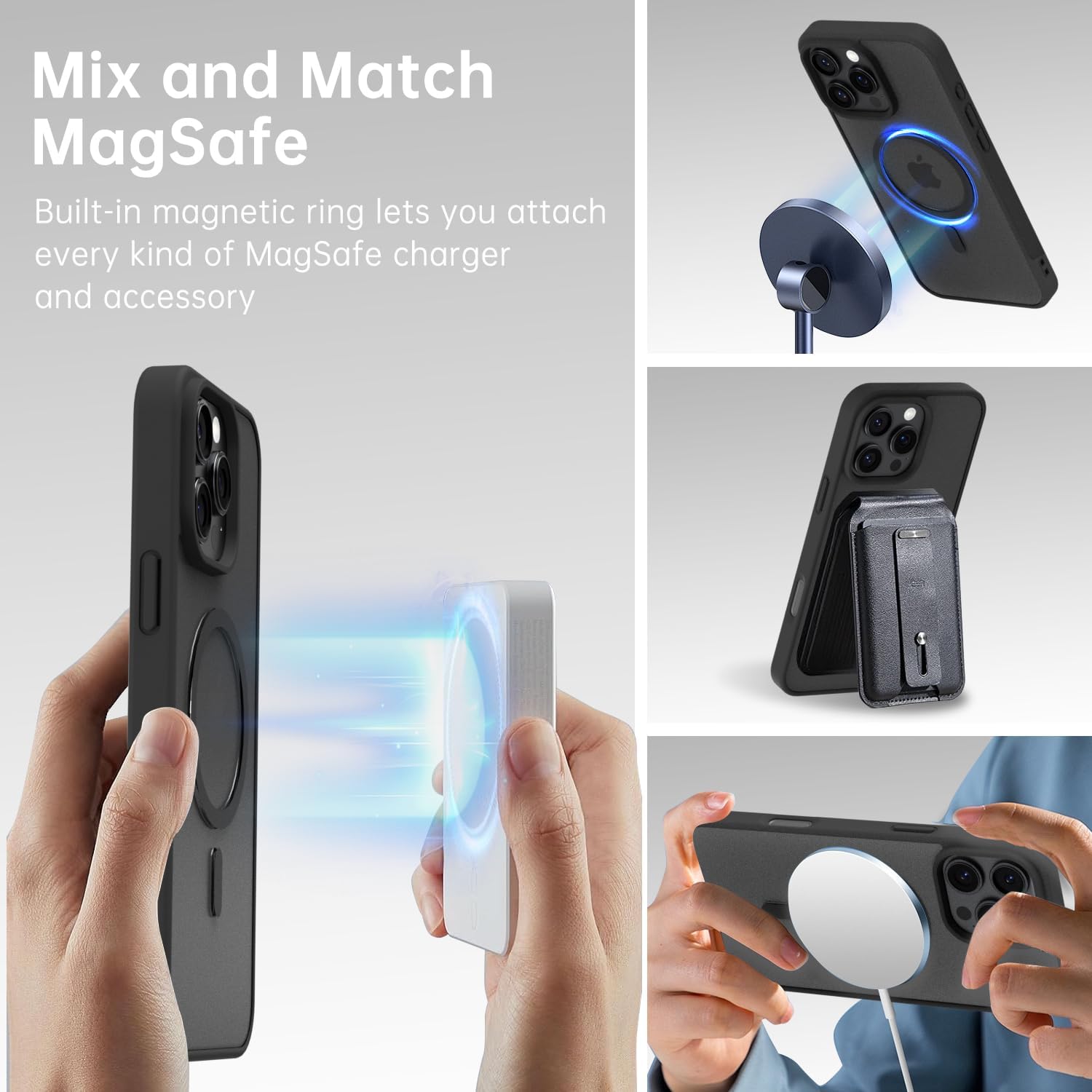 Entronix [Magnetic] Case Compatible with iPhone 12/12 Pro - [Clear Back] Soft Matte Frame