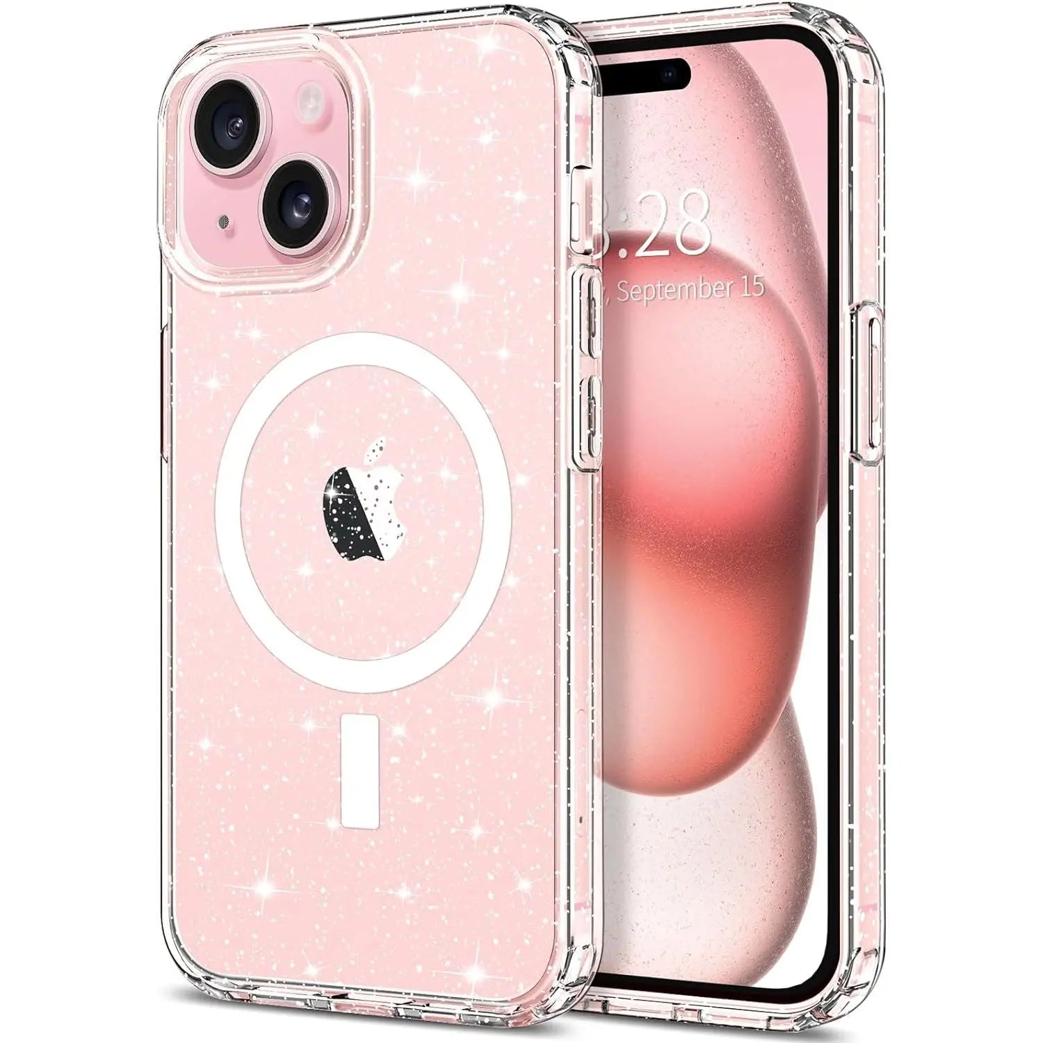Entronix Glitter Clear Case for Apple iPhone 14 Plus, [Magnetic-Compatible] Crystal Clear Sparkly Bumper Cover - Entro Retail