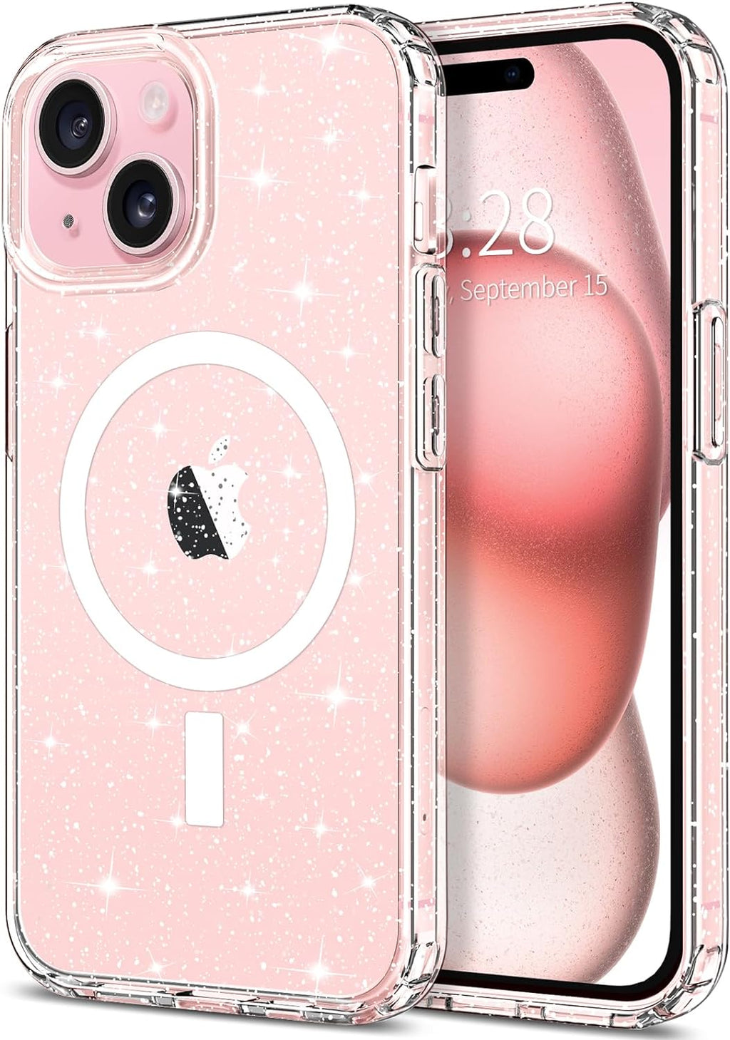 Entronix Glitter Clear Case for Apple iPhone 14 Plus, [Magnetic-Compatible] Crystal Clear Sparkly Bumper Cover - Entro Retail