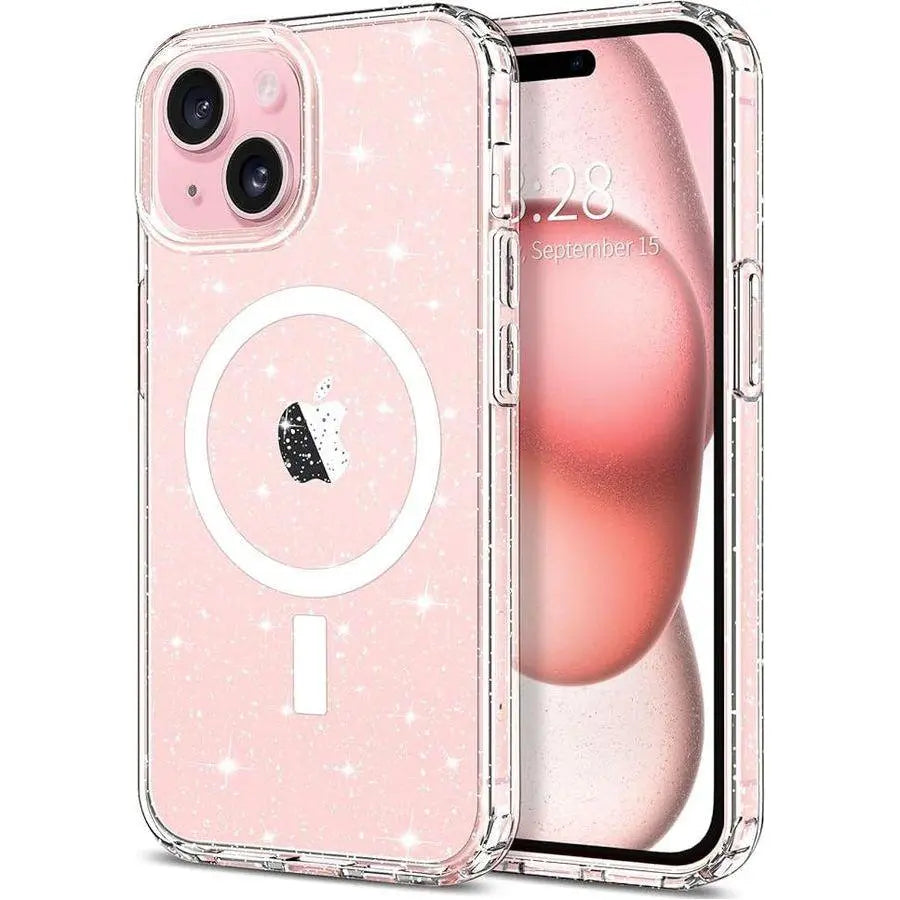 Entronix [Magnetic] Case Compatible with iPhone 13 - [Hard Back] Glitter Clear - Entronix
