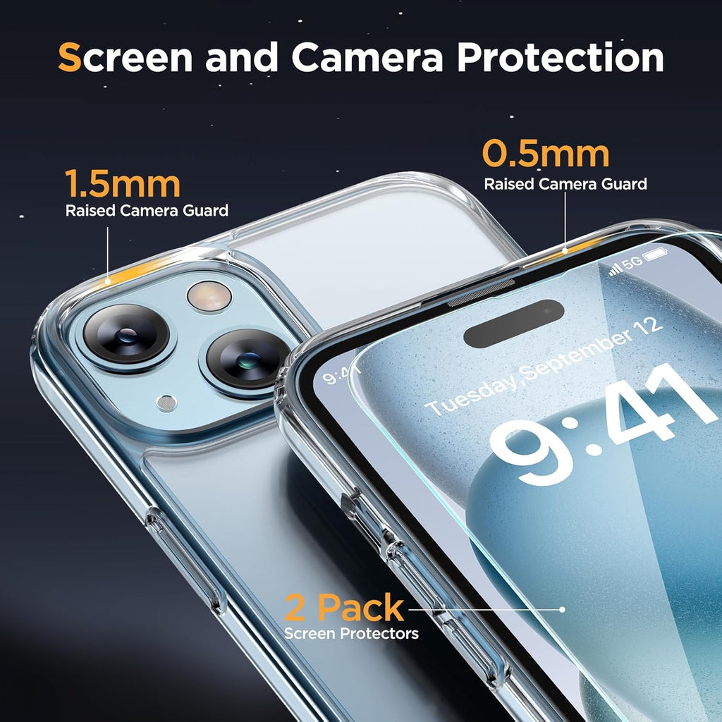 Entronix Bundle Compatible with iPhone 13 Mini - [Magnetic] Clear Case, 2 Clear Screen Protectors & 2 Camera Lens Protectors