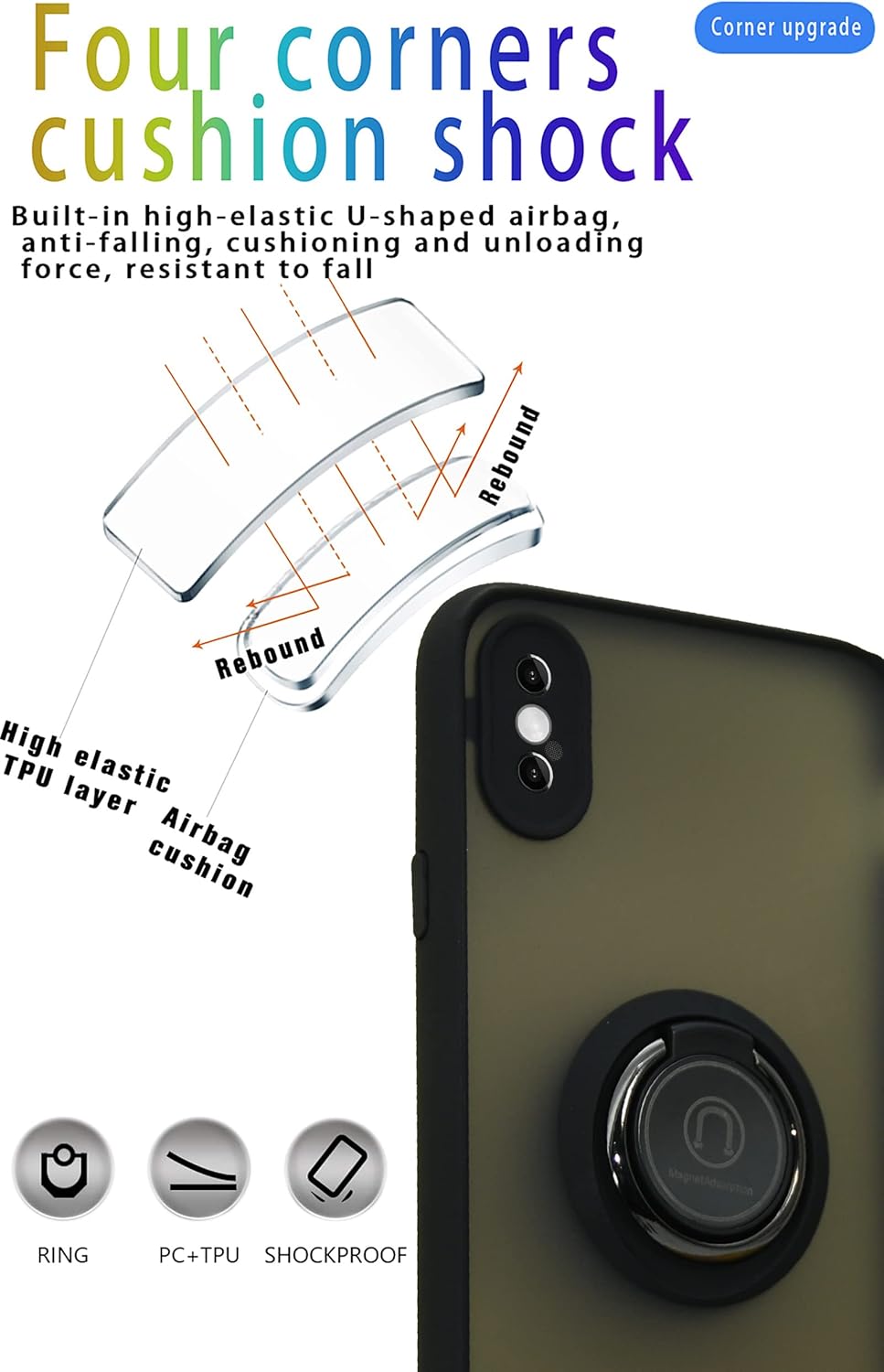 Entronix Matte Ring Case for Apple iPhone X/XS, Slim Matte Cover with Built-In Kickstand, - Entro Retail