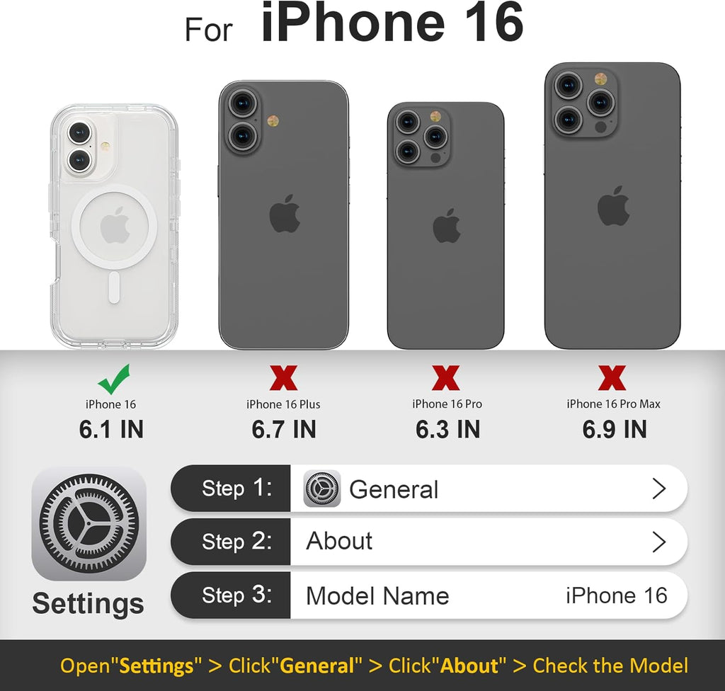 Entronix [Magnetic] Case Compatible with iPhone 16 - [Clear] Triple-Layer Heavy Duty Protection