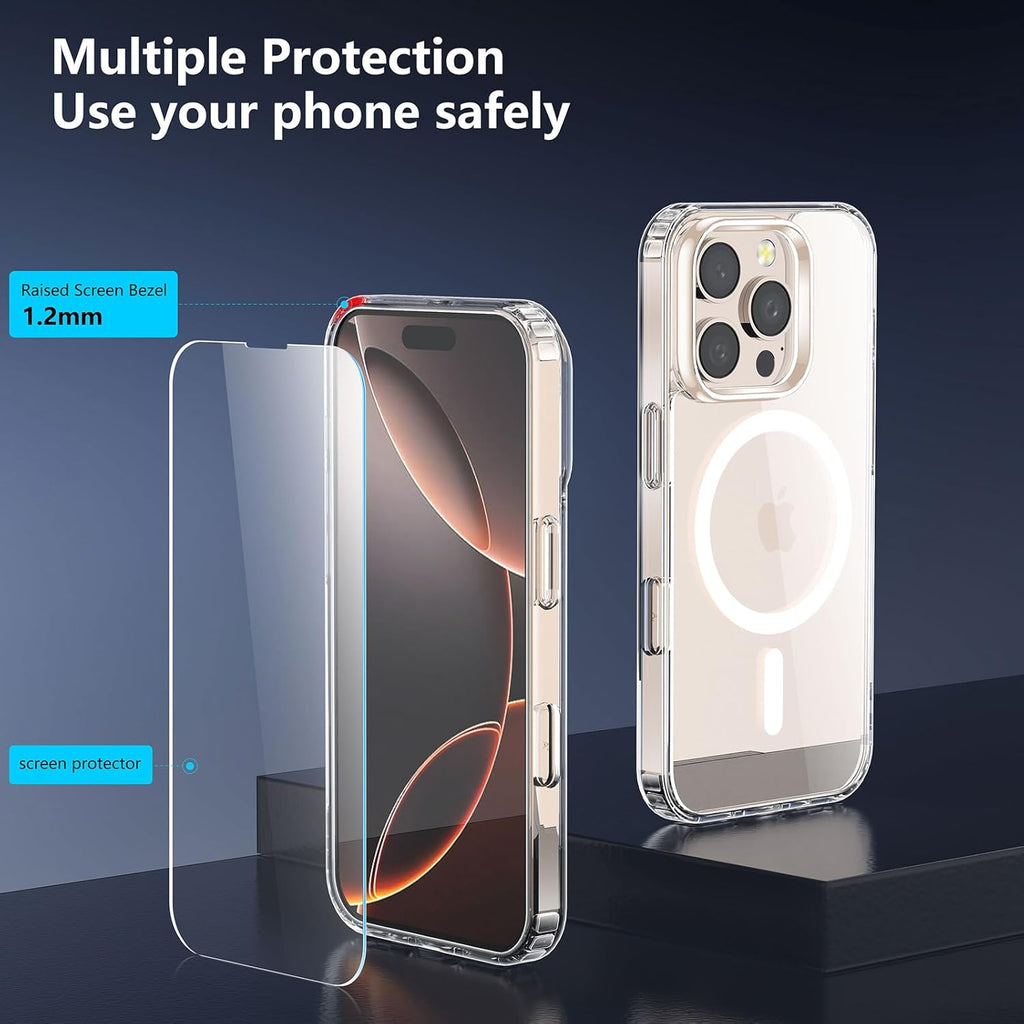 Entronix Bundle Compatible with iPhone 16 Pro - [Magnetic] Clear Case, 2 Clear Screen Protectors & 2 Camera Lens Protectors