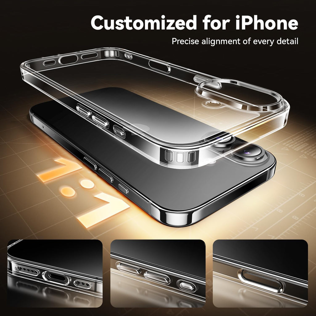 Entronix Bundle Compatible with iPhone 16 - [Hard] Clear Case, 2 Clear Screen Protector & 2 Camera Lens Protectors