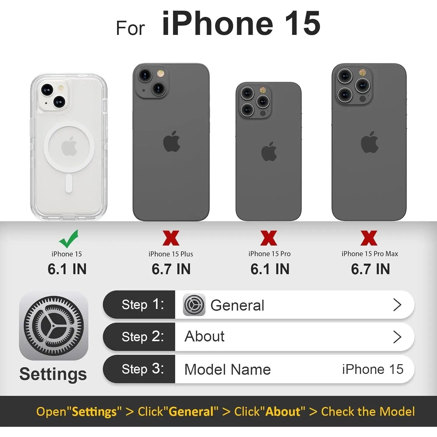 Entronix [Magnetic] Case Compatible with iPhone 15 - [Clear] Triple-Layer Heavy Duty Protection - Entronix