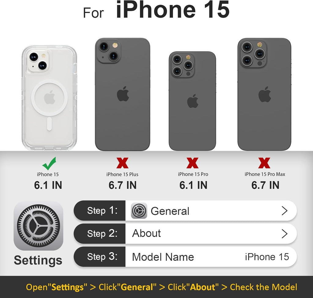 Entronix [Magnetic] Case Compatible with iPhone 15 - [Clear] Triple-Layer Heavy Duty Protection