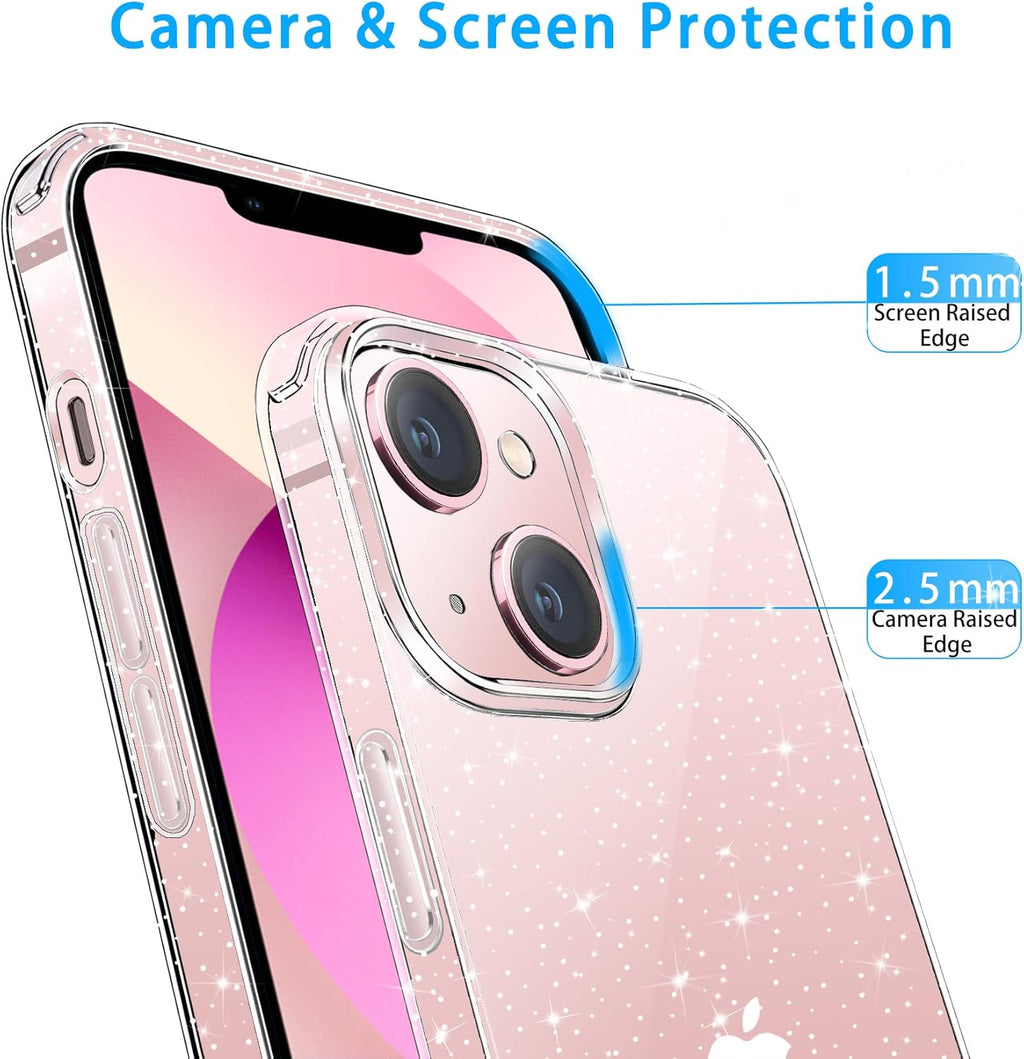 Entronix Glitter Clear Case for Apple iPhone 13, Crystal Clear Sparkly Bumper Cover - Entro Retail