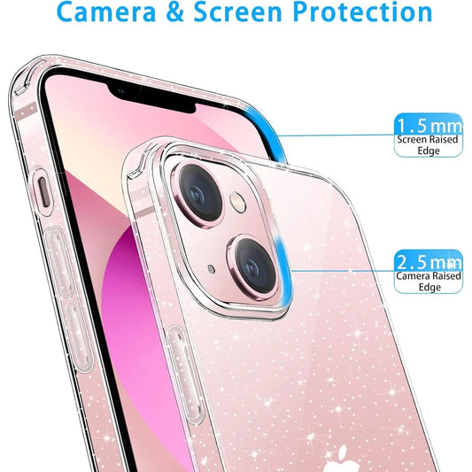 Entronix Glitter Clear Case for Apple iPhone 14, Crystal Clear Sparkly Bumper Cover - Entro Retail