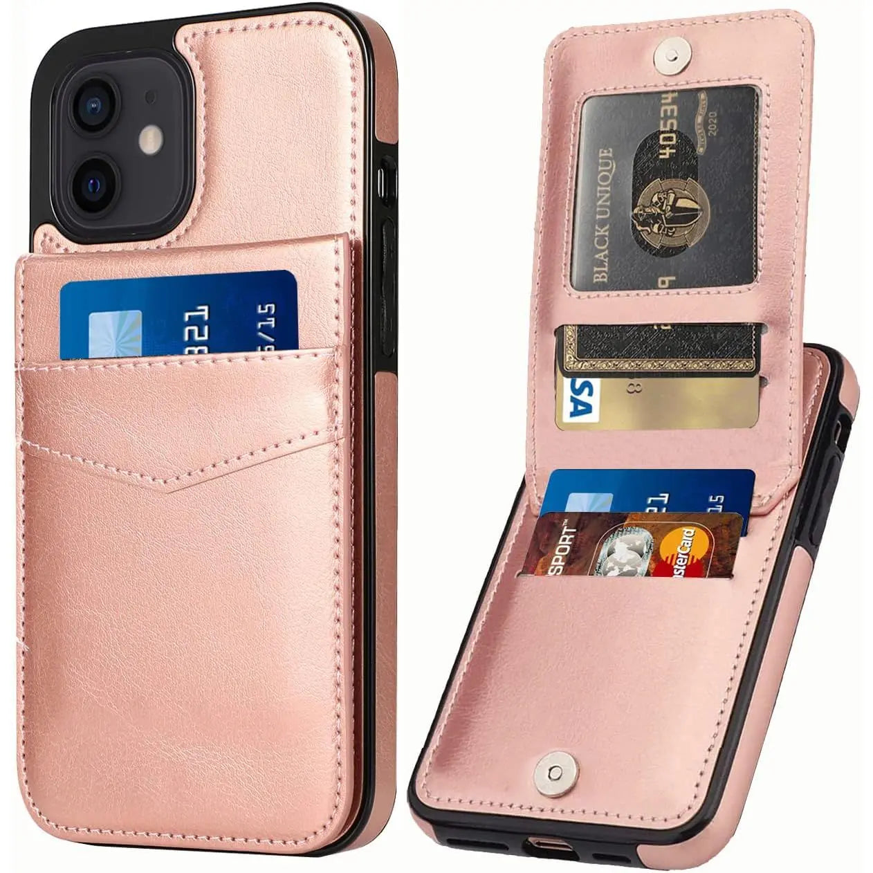 Entronix Slim Wallet Case for Apple iPhone 12/12 Pro, Leather Wallet & Card Holder Bumper Cover, - Entro Retail