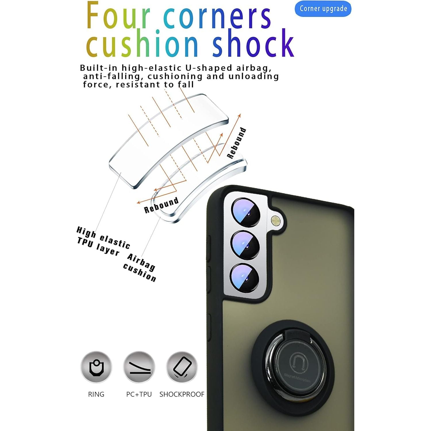 Entronix Matte Ring Case for Samsung Galaxy A14, Slim Matte Cover with Built-In Kickstand, - Entro Retail