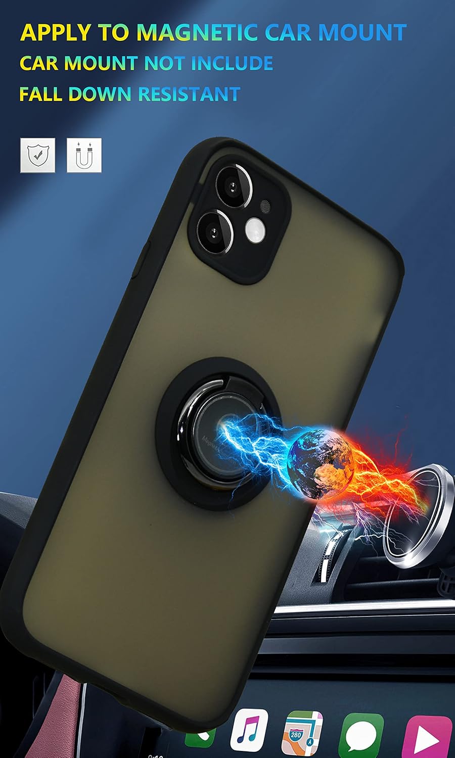 Entronix Matte Ring Case for Apple iPhone 12/12 Pro, Slim Matte Cover with Built-In Kickstand, - Entro Retail