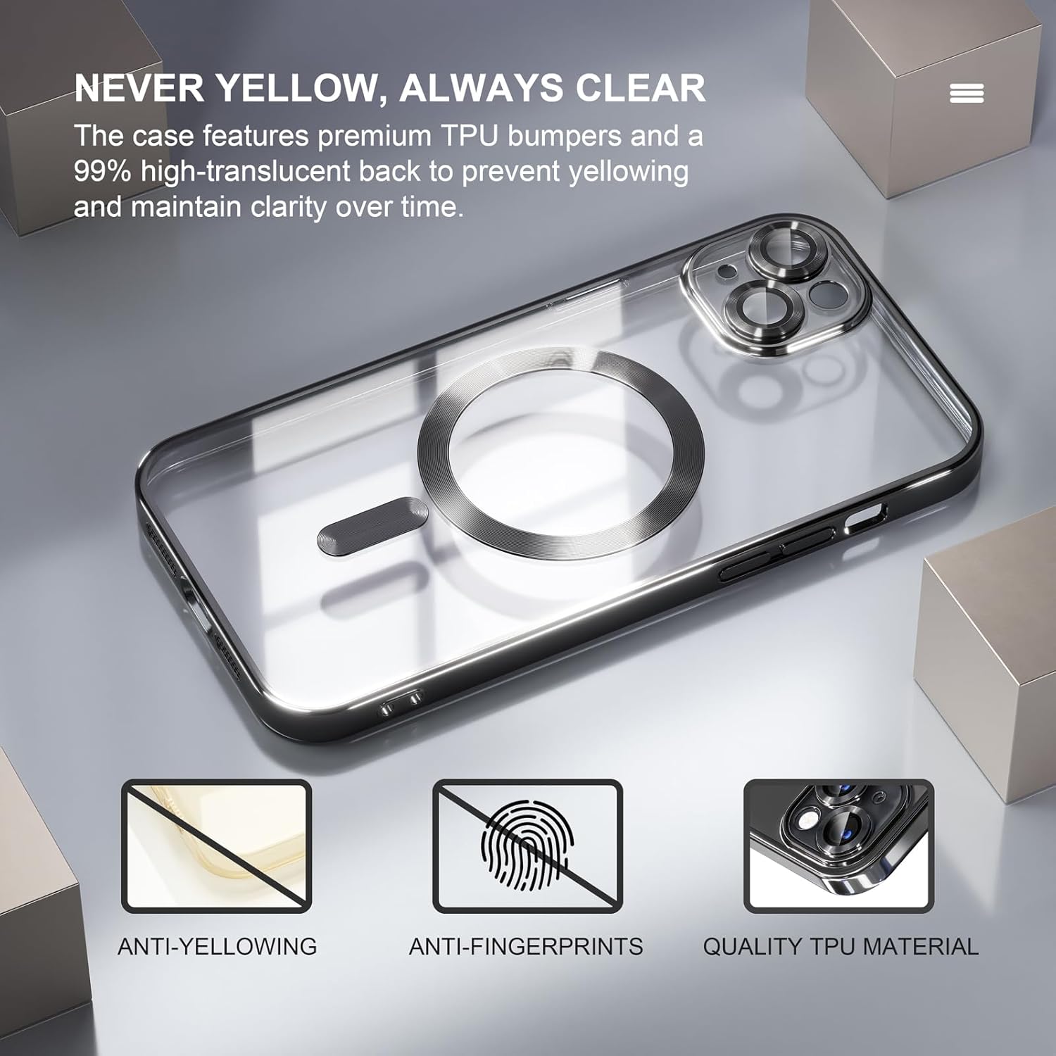 Entronix Bundle Compatible with iPhone 15 Plus - [Magnetic] Luxury Glossy Case & 1 Clear Screen Protector